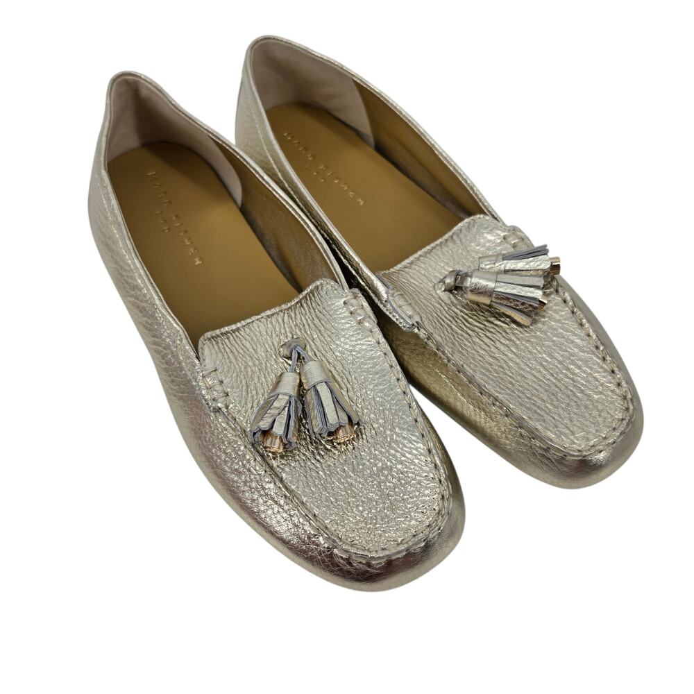 NWOT Marc Fisher LTD Metallic Gold Leather Layney Slip On Tassel Loafers Size 9
